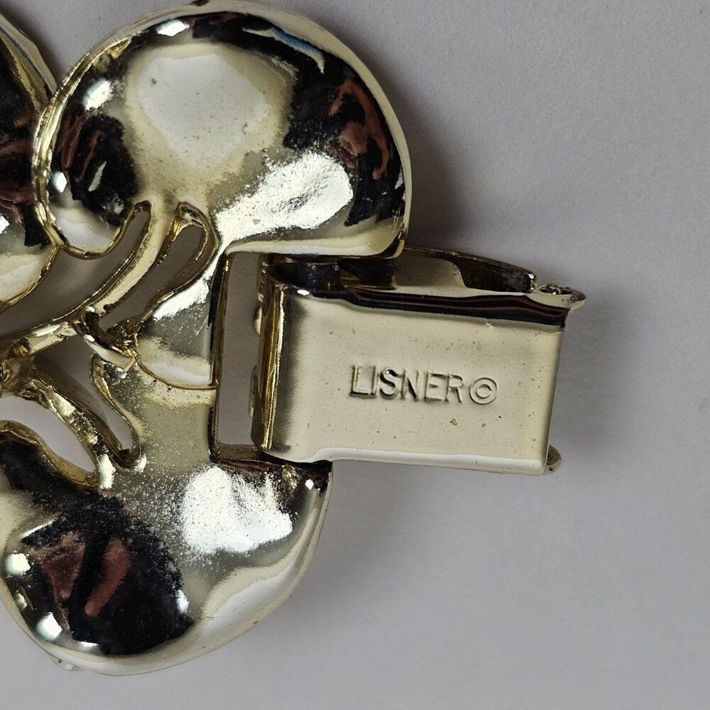 Vtg Lisner Bracelet Silver Tone Gingko Leaf Lily Pad Textured Disc Chunky 60s - Picture 4 of 11